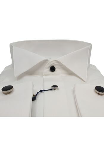 KAMER Men's Ankle Collar Ecru Slimfit Satin Groom Suit Tuxedo Black Jewelled Cream Shirt 2109ksd