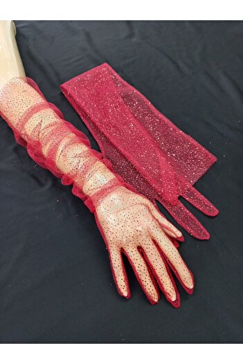 es moda shop Diamond Sparkling Evening Dress Gloves Long Red