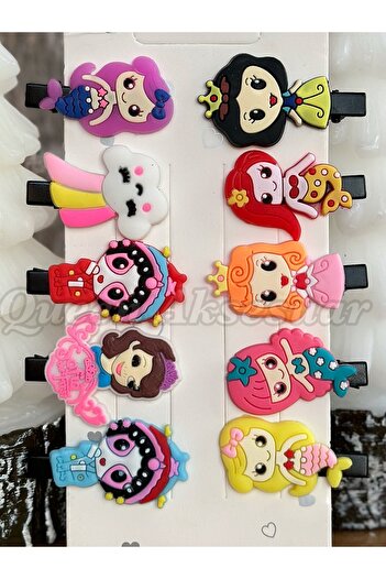 QUEEN AKSESUAR Trend Moda Children's Baby Metal Clamp Clip Buckle Set 10 Pieces Princess Mermaid Sofia Set