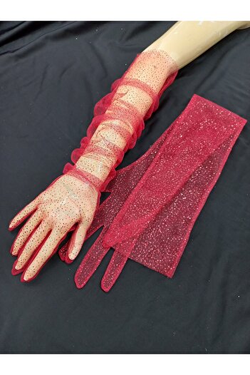 es moda shop Diamond Sparkling Evening Dress Gloves Long Red