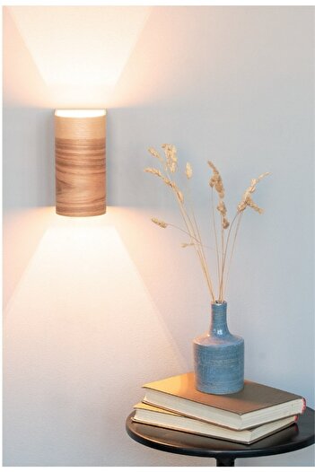hü ma tasarım ve aksesuar Double-Way Wooden Living Room Wall Sconce Chandelier with Curved Edge Reflection Design - Gu 10 Lampholder