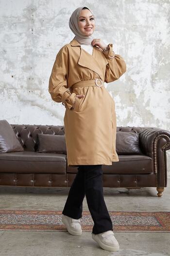 InStyle Double Breasted Ring Detail Loose Trench Coat - Beige
