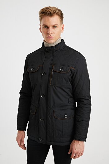 DYNAMO Men's Black Faux Fur Lined Waterproof Coated Thick Coat