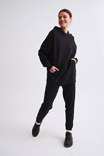 THERECOLOR Black Organic Women's Sweatpants with Lace-Up Two Pockets