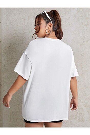 Benisengiydir Women's White Cat Printed Crew Neck Tshirt