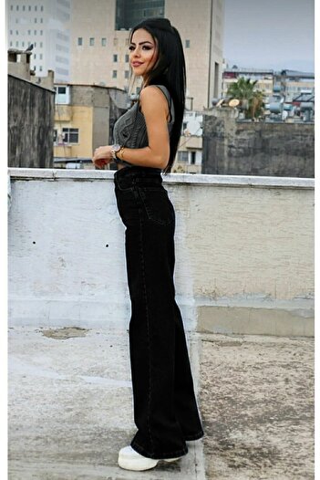 MAKRAS EXCLUSIVE Mary Jane 2505 Ψηλόμεσο Boyfriend(SALAŞ) Φαρδύ τζιν παντελόνι μαύρο