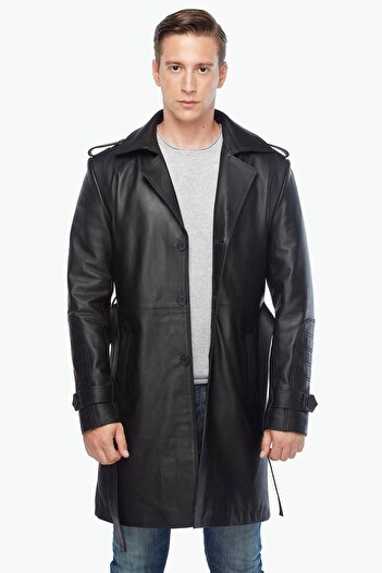 Deriza Matrix Genuine Leather Men's Overcoat Black