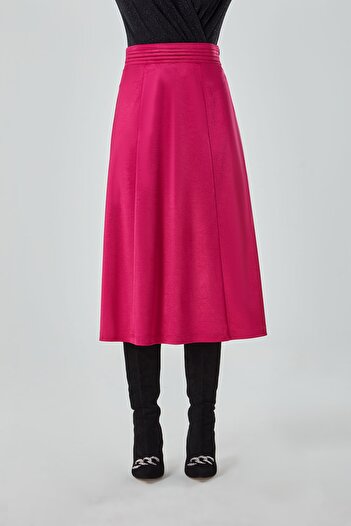 Mizalle Satin Flowing Fuchsia Skirt