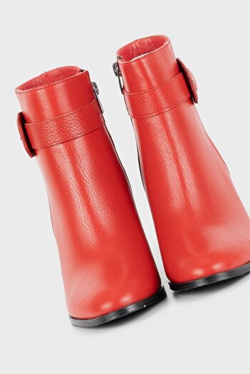 TUNAELLİ Kadın Kırmızı Hakiki Deri 35-41 Numara Bot & Bootie