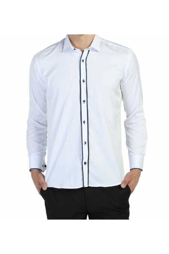 Dicotto Синьо-біла сорочка з коміром-стійкою та ґудзиками на рукавах, slim fit - Smokin-011