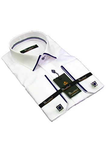 Dicotto Синьо-біла мікротканина з ґудзиками на рукавах, slim fit чоловіча сорочка - 216-4 216DC