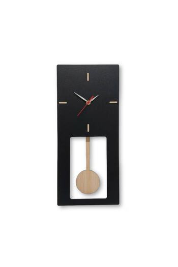 CajuArt Modern Room Wall Clock with Decorative Black Swinging Pendulum