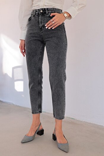 LİMABEL Spanish High Waist Smoked Snow Mom Jeans Lycra Colorfast Smoked Extra Comfortable Mom Jeans