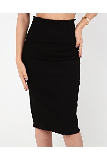 MAKRAS EXCLUSIVE Black Denim Skirt with Tassels