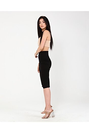 MAKRAS EXCLUSIVE Black Denim Skirt with Tassels