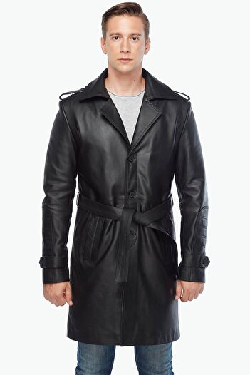 Deriza Matrix Genuine Leather Men's Overcoat Black