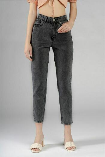 LİMABEL Spanish High Waist Smoked Snow Mom Jeans Lycra Colorfast Smoked Extra Comfortable Mom Jeans