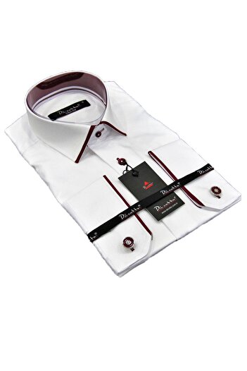 Dicotto Slim Fit Men's Shirt with Claret Red and White Micro Fabric Cufflinks - 216-3 216DC