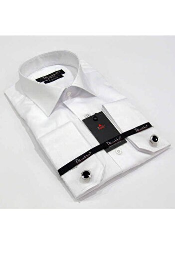 Dicotto Cămașă albă pentru bărbați, cu 8 picături, cu butoni din microțesătură, slim fit - 197-1