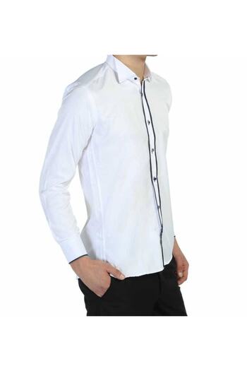 Dicotto Синьо-біла сорочка з коміром-стійкою та ґудзиками на рукавах, slim fit - Smokin-011