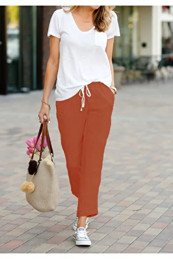 night blue Linen Cream Trousers - Relaxed Fit