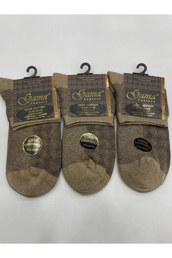 Gama Çorap 3 Pieces Gaze Cotton 100% Natural Nylon-Free Patterned Thick Winter Half-Conch Men's Booties