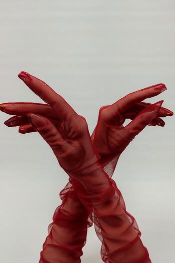 Hobigram Evening Dress Tulle Gloves Bridal Gloves Red Bridal Accessory – Gloves, Stylish Design, Women's Accessory