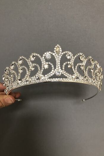 Hobigram Silver Color Tulip Model Bridal Henna Crown – Crown, Crystal Stone, Stylish Model, Bridal Crown, Hair Accessory –