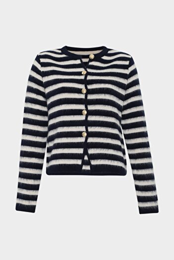 Açelya Okcu Crew Neck Striped Knitwear Cardigan