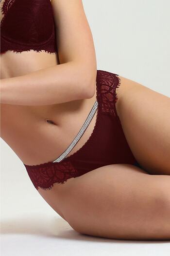 Magic Form 486 Women's Burgundy Stoned Lace Regular Panties