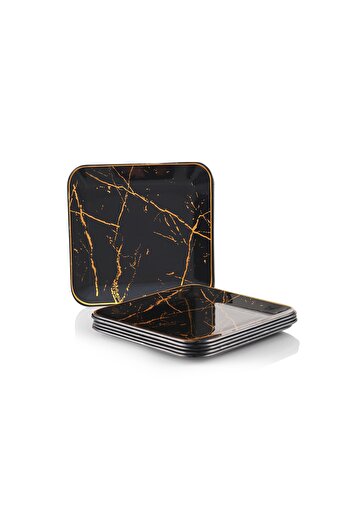 GÜRCÜGLASS Black Marble Square Cake Plate 18 Cm 6 Pieces