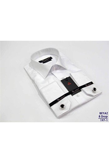 Dicotto Cămașă albă pentru bărbați, cu 8 picături, cu butoni din microțesătură, slim fit - 197-1