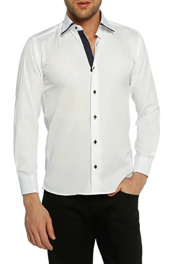 Dicotto Slim Fit White Men's Shirt with Micro Fabric Cufflinks - 200-1 Navy Blue Combination