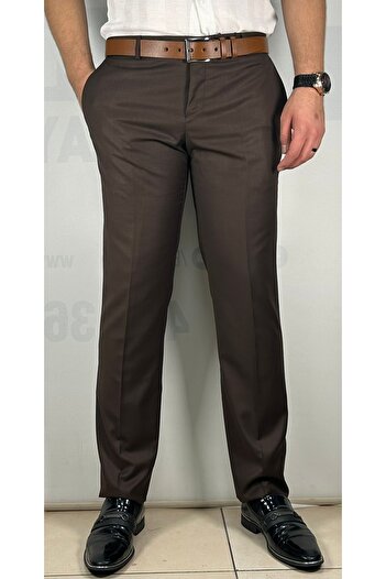 Bomonti High Quality Slim Men's Bitter Brown Flexible Knee Lined Fabric Trousers