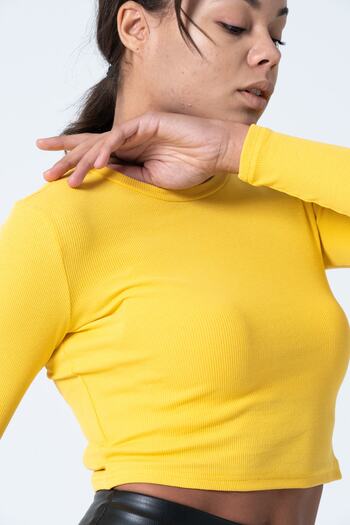 PUNKY CAT Women's Yellow Long Sleeve Crop Blouse
