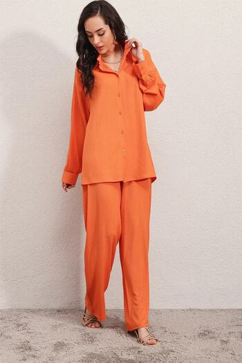 hazelin Women's Orange Oversize Bottom-Top Double Knitted Suit Hzl23w-bd158581