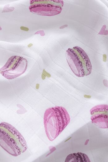 Caline Baby Muslin Cloth Cover Macaron Pattern - Pink 120x120 Cm + 4 Mouth Wipes