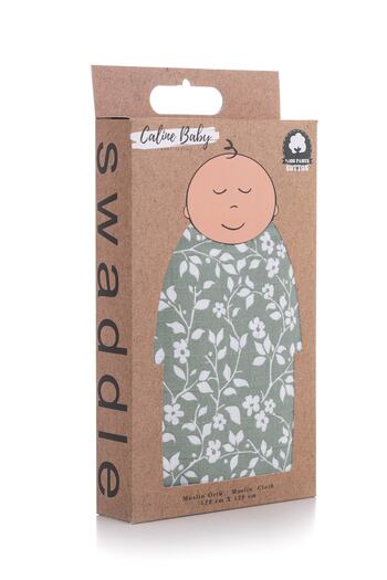 Caline Baby Green Violet Pattern Muslin Cloth Cover 120x120 Cm + 4 Mouth Wipes