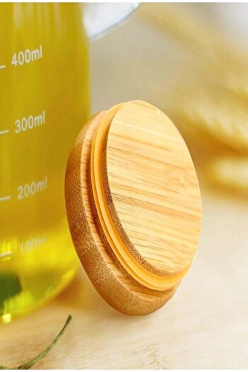 morponi Bambu Kapaklı Vakumlu Borosilikat 900ml Cam Yağlık Sütlük Sosluk