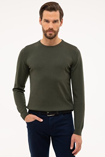 Pierre Cardin Men's Green Slim Fit Crew Neck Basic Knitwear Sweater G021SZ0TK.000.1171012