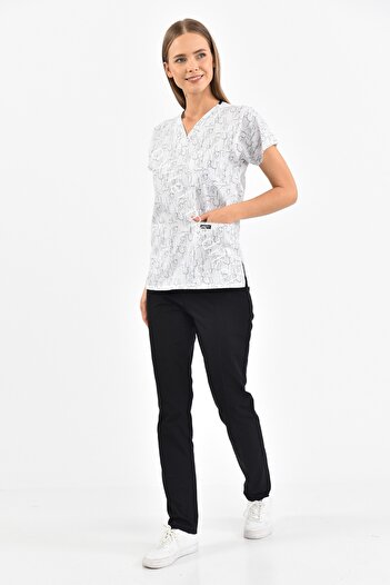 Owlet Medikal White Surgical Uniform Top with Elephant Figure