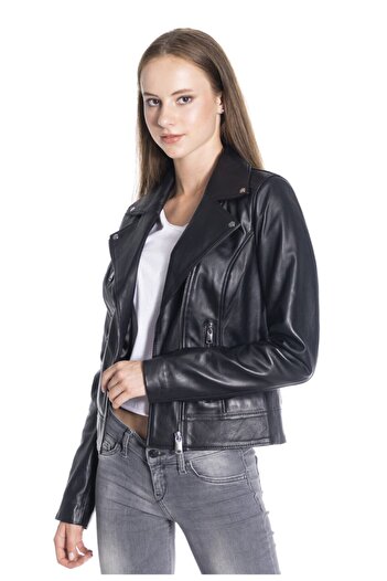 DERİNSS Women's Black Genuine Leather Coat Dka2048