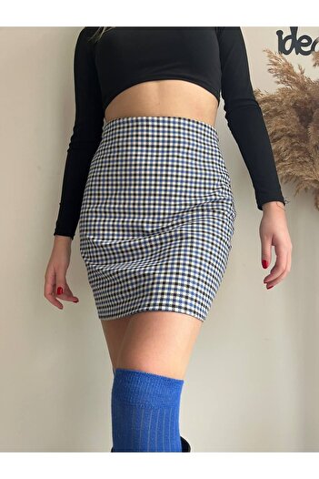 purple pi Women's Ice Blue Gingham Skirt