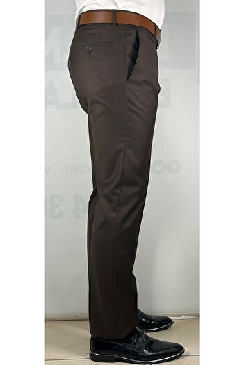 Bomonti High Quality Slim Men's Bitter Brown Flexible Knee Lined Fabric Trousers