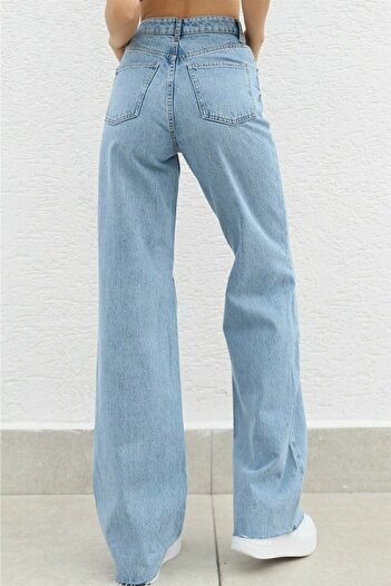 Trn JNS Selda 90'saçık Kar Salaş Likralı Süper Yüksek Bel 90's Denim Kot Pantolon Palazzo ( Çok Rahat )