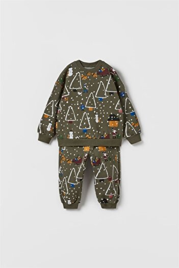 MİNİKO KİDS Unisex Christmas Themed Crew Neck Cotton Set