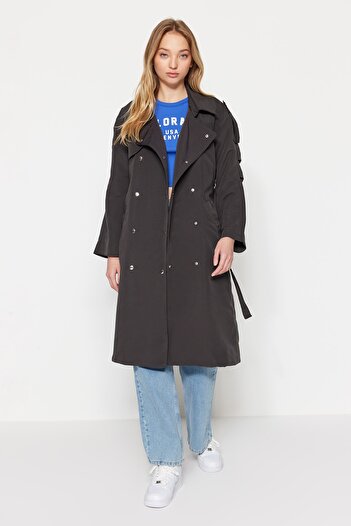 Trendyol Collection Антрацитовий тренчкот оверсайз кльош з застібкою Cıt Cıt TWOAW23TR00010
