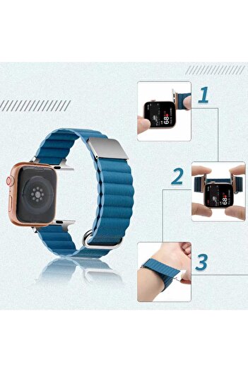 Nezih Case Apple Watch 2/3/4/5/6/7/8/9/se 38mm 40mm 41mm ve Seri 10 42mm Magnetic Deri Bakla Tasarım Kordon