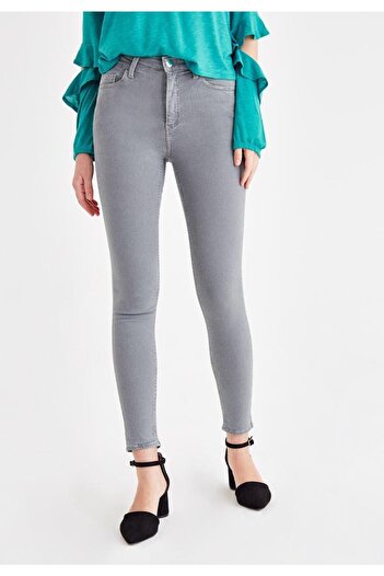 Trn JNS Montpellier Women's Gray High Waist Ankle Length Slim Leg Skinny Lycra Jeans