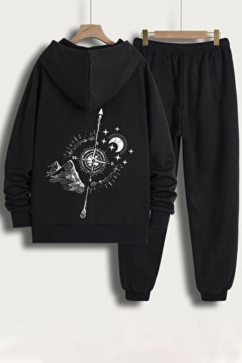 Trend Sizde Σετ φόρμας Unisex προσαρμοσμένης σχεδίασης Compass Back Printed Top Bottom